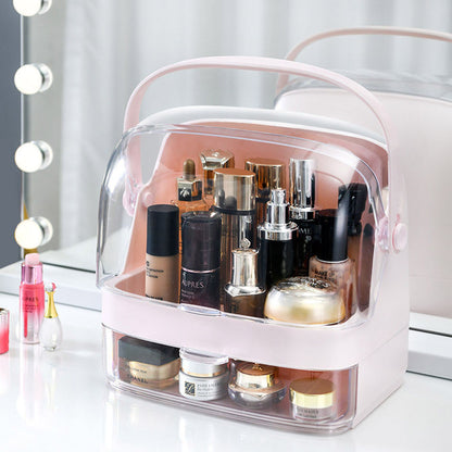 SOGA 2 Tier Pink Countertop Cosmetic Makeup Brush Lipstick Holder Organiser and 20cm Rechargeable LED Light Tabletop Mirror Set-Makeup Organisers-PEROZ Accessories