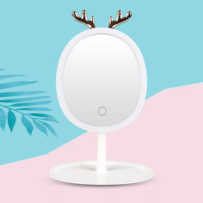 SOGA 2X White Antler LED Light Makeup Mirror Tabletop Vanity Home Decor-Makeup Mirrors-PEROZ Accessories