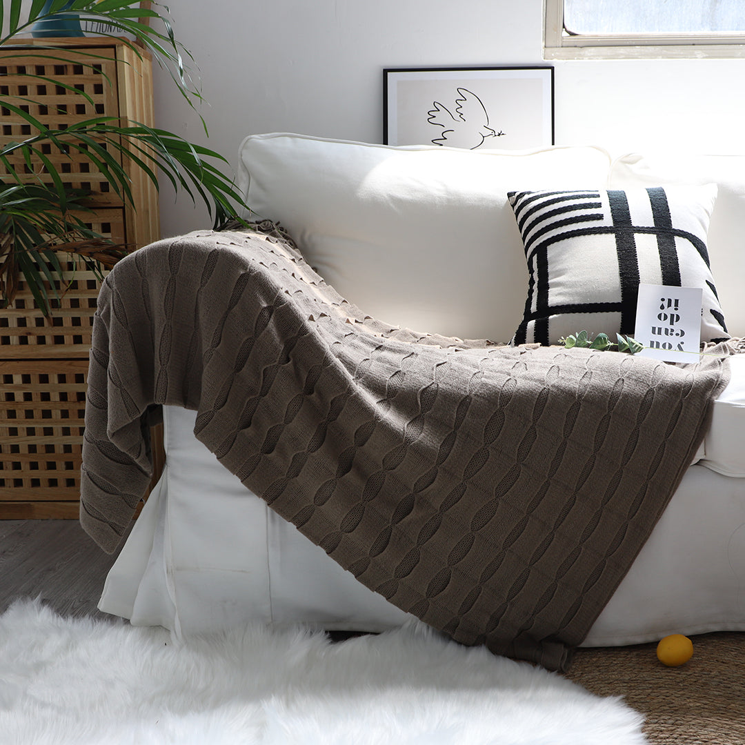SOGA Coffee Textured Knitted Throw Blanket Warm Cozy Woven Cover Couch Bed Sofa Home Decor with Tassels-Throw Blankets-PEROZ Accessories