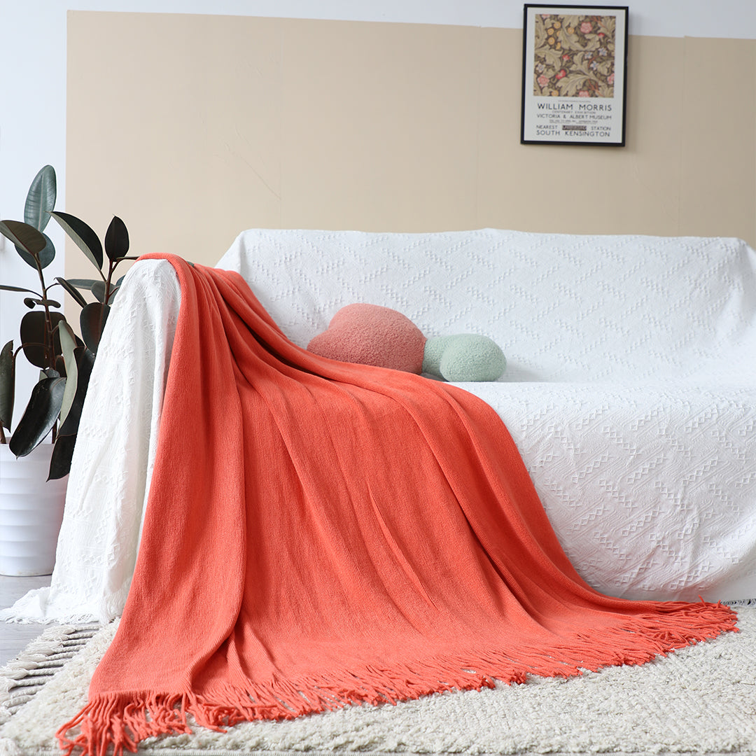 SOGA 2X Orange Acrylic Knitted Throw Blanket Solid Fringed Warm Cozy Woven Cover Couch Bed Sofa Home Decor-Throw Blankets-PEROZ Accessories