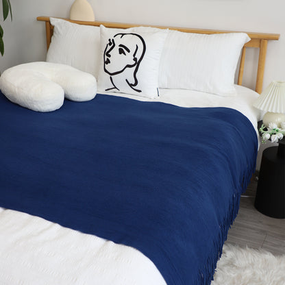 SOGA Royal Blue Acrylic Knitted Throw Blanket Solid Fringed Warm Cozy Woven Cover Couch Bed Sofa Home Decor-Throw Blankets-PEROZ Accessories