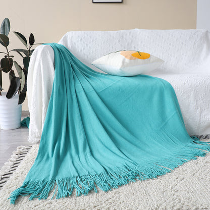 SOGA 2X Teal Acrylic Knitted Throw Blanket Solid Fringed Warm Cozy Woven Cover Couch Bed Sofa Home Decor-Throw Blankets-PEROZ Accessories