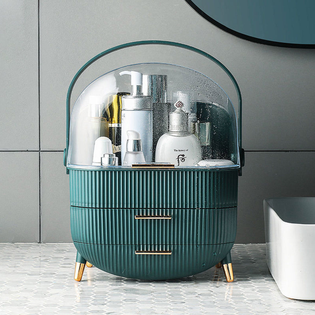 SOGA 29cm Green Countertop Makeup Cosmetic Storage Organiser Skincare Holder Jewelry Storage Box with Handle-Makeup Organisers-PEROZ Accessories