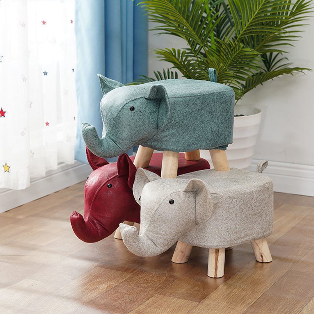 SOGA 2X Red Children Bench Elephant Character Round Ottoman Stool Soft Small Comfy Seat Home Decor-Benches-PEROZ Accessories