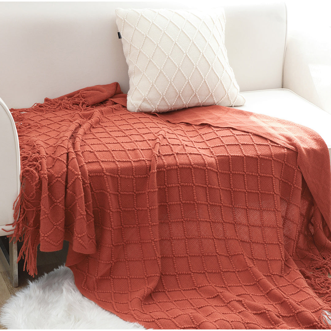 SOGA Red Diamond Pattern Knitted Throw Blanket Warm Cozy Woven Cover Couch Bed Sofa Home Decor with Tassels-Throw Blankets-PEROZ Accessories