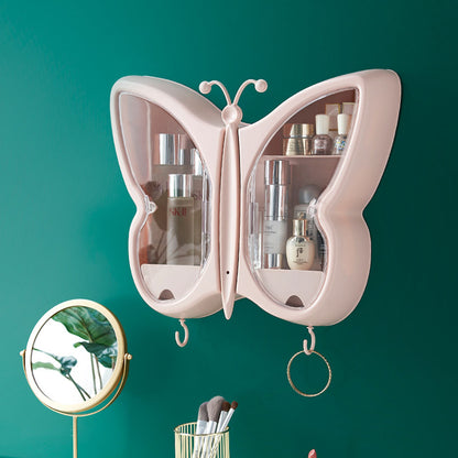 SOGA Pink Butterfly Shape Wall Mounted Makeup Organiser Dustproof Waterproof Bathroom Storage Box Home Decor-Makeup Organisers-PEROZ Accessories