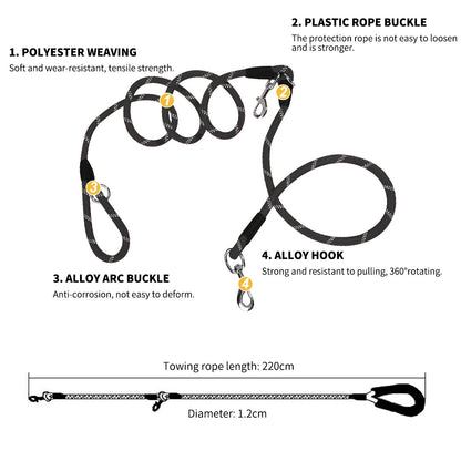 SOGA 220cm Multifunction Hands Free Rope Pet Cat Dog Puppy Double Ended Leash for Walking Training Tracking Obedience Black-Dog Collars-PEROZ Accessories