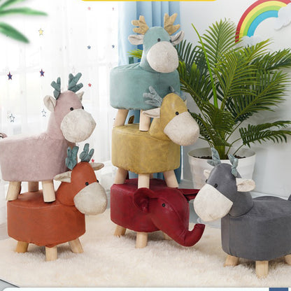 SOGA Pink Children Bench Deer Character Round Ottoman Stool Soft Small Comfy Seat Home Decor-Benches-PEROZ Accessories