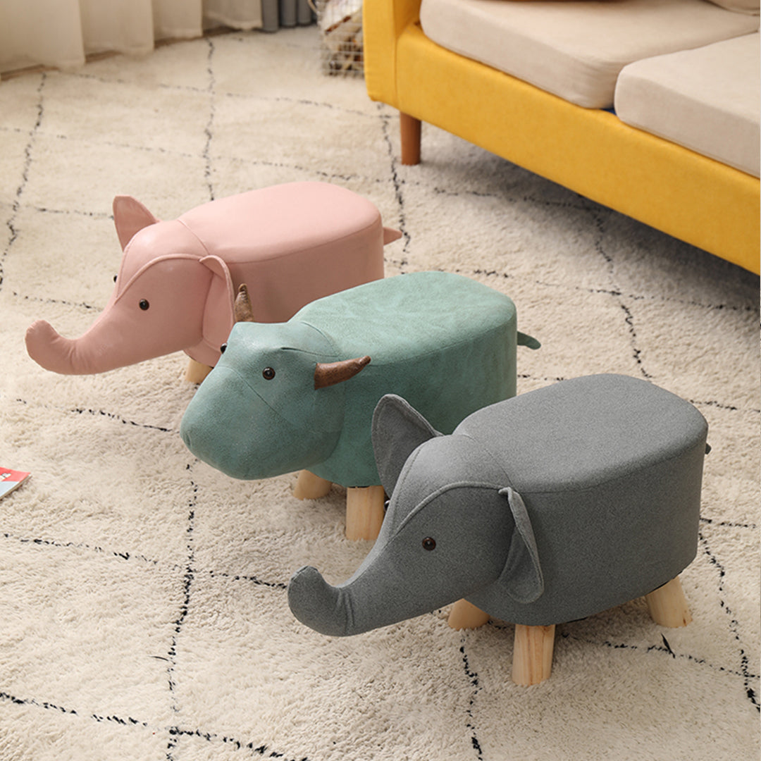 SOGA Pink Children Bench Deer Character Round Ottoman Stool Soft Small Comfy Seat Home Decor-Benches-PEROZ Accessories
