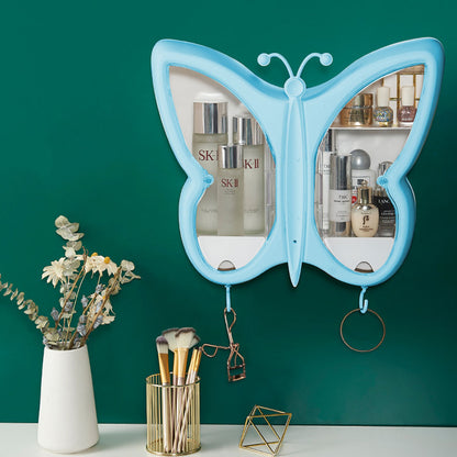 SOGA Blue Butterfly Shape Wall Mounted Makeup Organiser Dustproof Waterproof Bathroom Storage Box Home Decor-Makeup Organisers-PEROZ Accessories