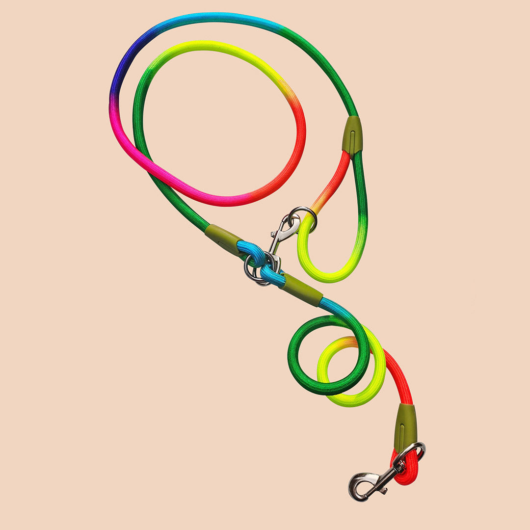 SOGA 2X 220cm Multifunction Hands Free Rope Pet Cat Dog Puppy Double Ended Leash for Walking Training Tracking Obedience Rainbow-Dog Collars-PEROZ Accessories