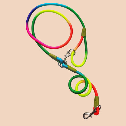 SOGA 2X 220cm Multifunction Hands Free Rope Pet Cat Dog Puppy Double Ended Leash for Walking Training Tracking Obedience Rainbow-Dog Collars-PEROZ Accessories