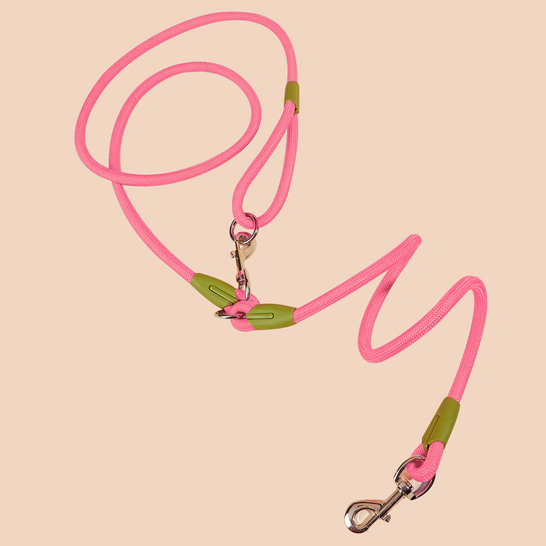 SOGA 2X 220cm Multifunction Hands Free Rope Pet Cat Dog Puppy Double Ended Leash for Walking Training Tracking Obedience Pink-Dog Collars-PEROZ Accessories