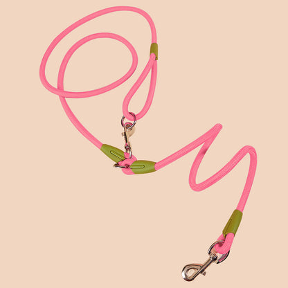 SOGA 2X 220cm Multifunction Hands Free Rope Pet Cat Dog Puppy Double Ended Leash for Walking Training Tracking Obedience Pink-Dog Collars-PEROZ Accessories