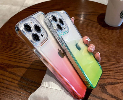 Anymob iPhone Case Pink Gradient Transparent Shockproof Camera Protection Mobile Cover iPhone13 12 11 X XR XS Pro Max-Mobile Phone Cases-PEROZ Accessories