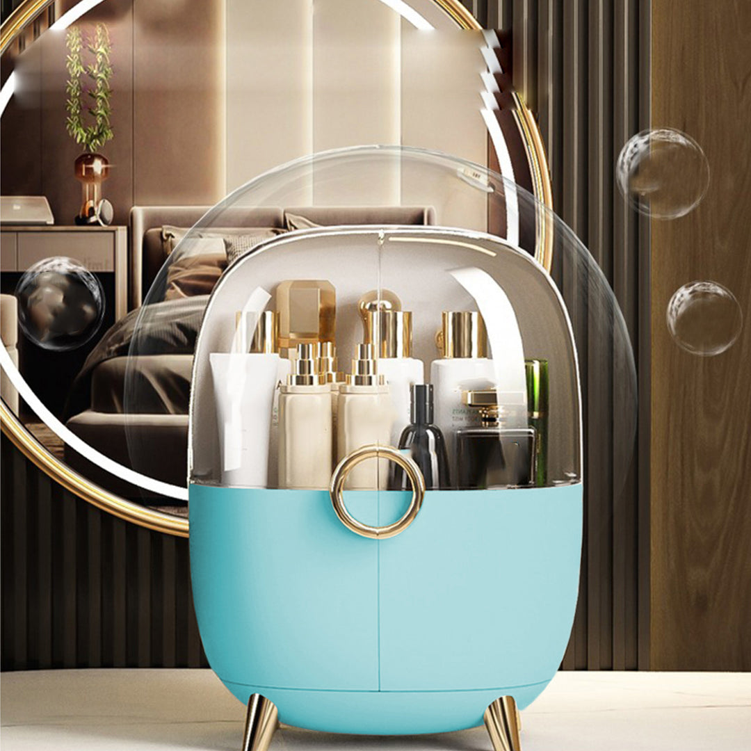 SOGA Blue Transparent Countertop Makeup Organiser Cosmetic Storage Waterproof Dustproof Bathroom Skincare Holder with Lid-Makeup Organisers-PEROZ Accessories