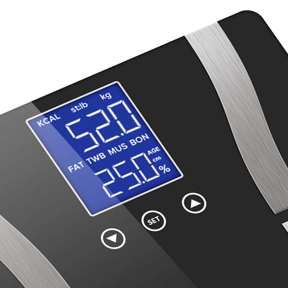 SOGA 2X Glass LCD Digital Body Fat Scale Bathroom Electronic Gym Water Weighing Scales Black Blue-Body Weight Scales-PEROZ Accessories