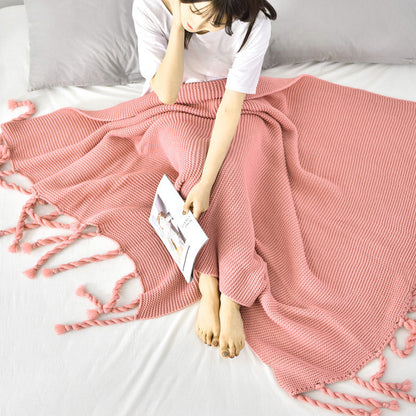 SOGA Pink Tassel Fringe Knitting Blanket Warm Cozy Woven Cover Couch Bed Sofa Home Decor-Throw Blankets-PEROZ Accessories