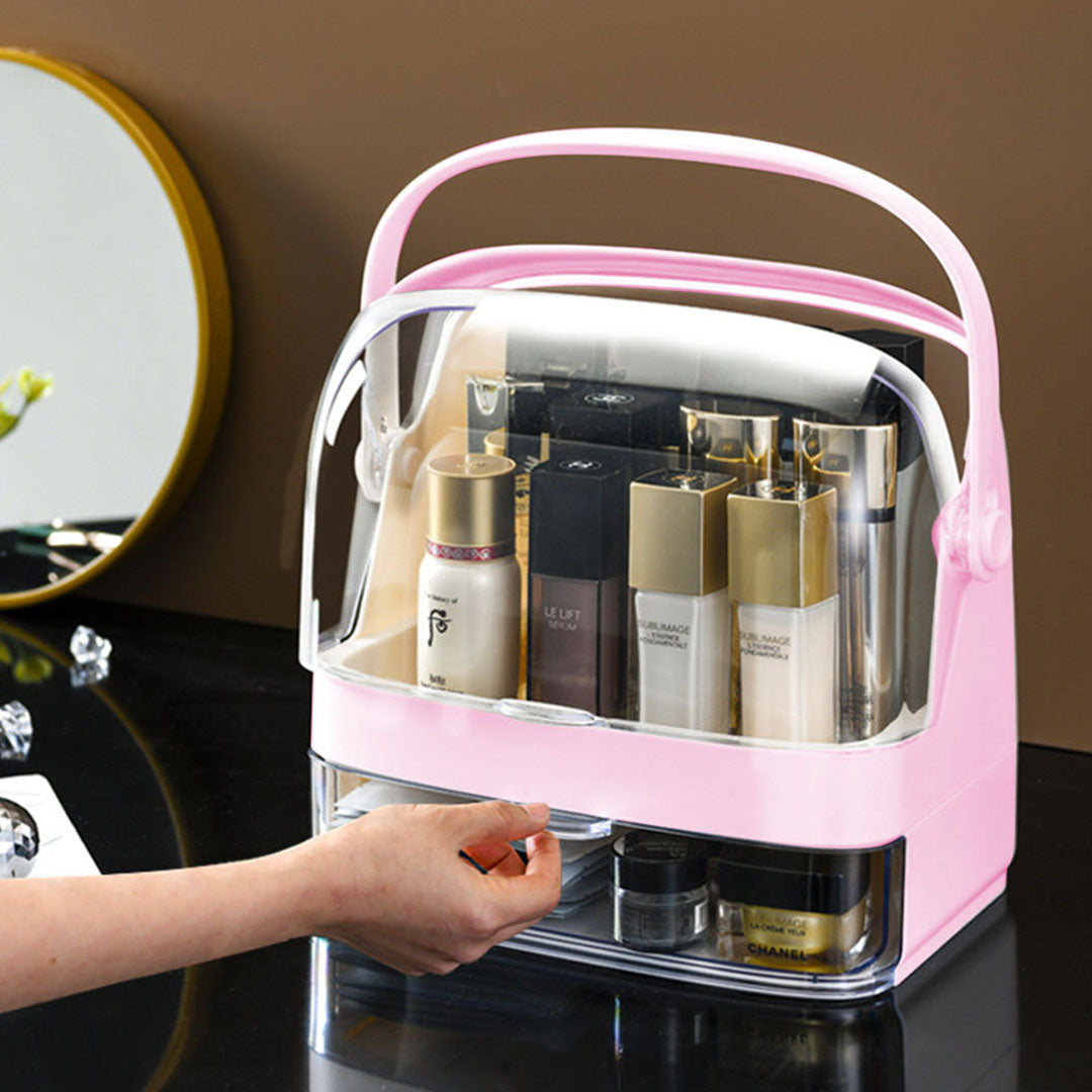 SOGA 2 Tier Pink Countertop Cosmetic Makeup Brush Lipstick Holder Organiser and 20cm Rechargeable LED Light Tabletop Mirror Set-Makeup Organisers-PEROZ Accessories