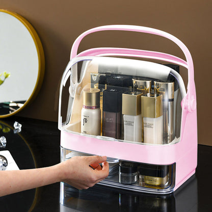 SOGA 2 Tier Pink Countertop Cosmetic Makeup Brush Lipstick Holder Organiser and 20cm Rechargeable LED Light Tabletop Mirror Set-Makeup Organisers-PEROZ Accessories