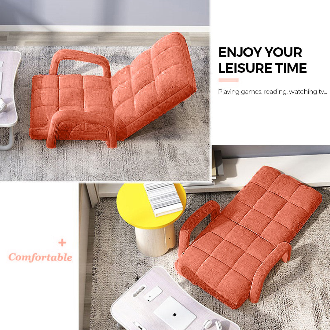SOGA Foldable Lounge Cushion Adjustable Floor Lazy Recliner Chair with Armrest Orange-Recliner Chair-PEROZ Accessories