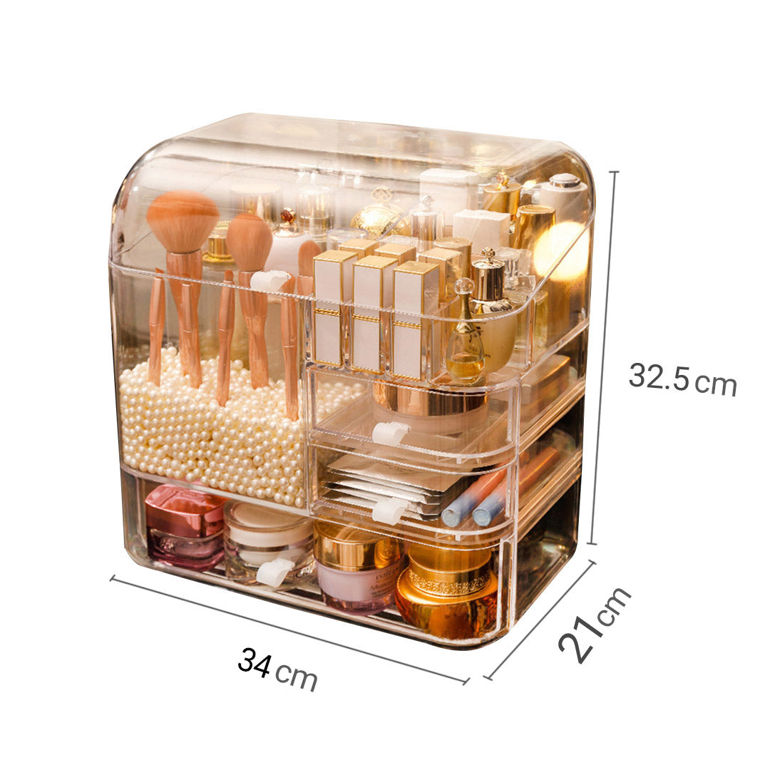 SOGA Transparent Cosmetic Storage Box Clear Makeup Skincare Holder with Lid Drawers Waterproof Dustproof Organiser with Pearls-Makeup Organisers-PEROZ Accessories
