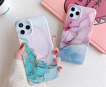Anymob iPhone Case Lavender Blue Marble Painting Pattern Soft Silicone Back Cover- Apple iPhone 11 Pro Max Plus XS XR SE 2020 12 Mini-Mobile Phone Cases-PEROZ Accessories