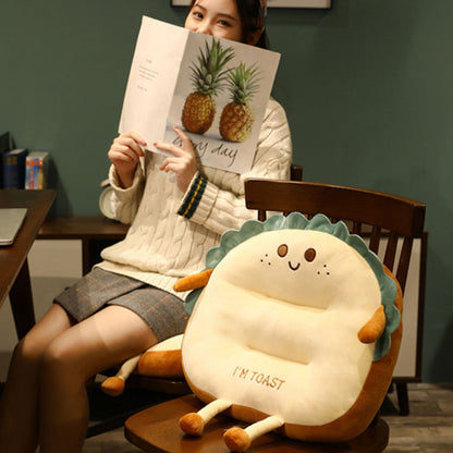 SOGA 2X Smiley Face Toast Bread Cushion Stuffed Car Seat Plush Cartoon Back Support Pillow Home Decor-Chair &amp; Sofa Cushions-PEROZ Accessories