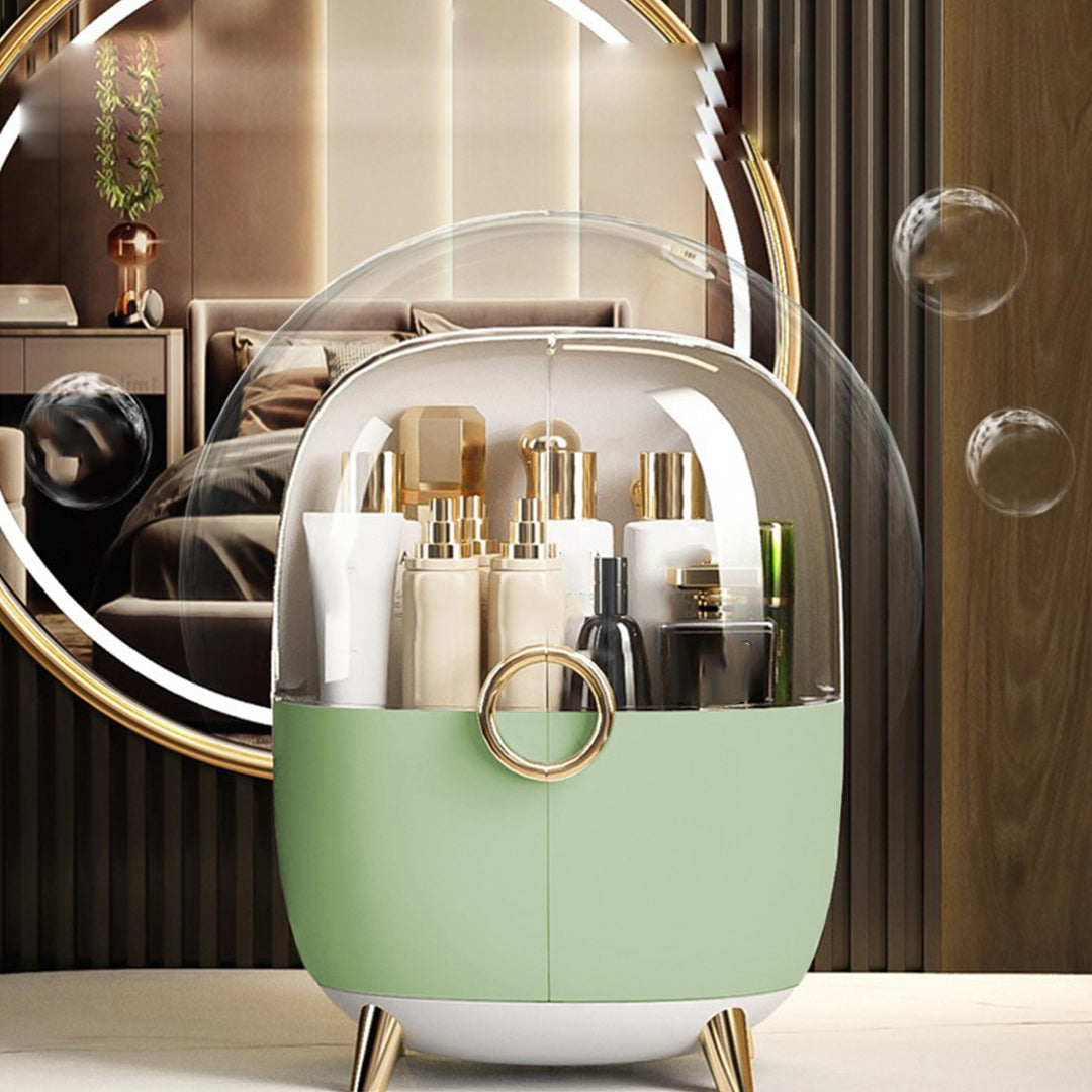SOGA Green Transparent Countertop Makeup Organiser Cosmetic Storage Waterproof Dustproof Bathroom Skincare Holder with Lid-Makeup Organisers-PEROZ Accessories