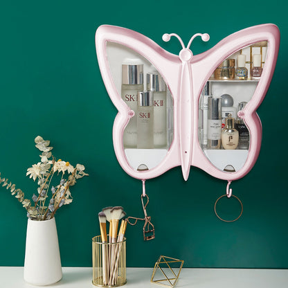 SOGA 2X Pink Butterfly Shape Wall Mounted Makeup Organiser Dustproof Waterproof Bathroom Storage Box Home Decor-Makeup Organisers-PEROZ Accessories