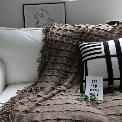 SOGA Coffee Textured Knitted Throw Blanket Warm Cozy Woven Cover Couch Bed Sofa Home Decor with Tassels-Throw Blankets-PEROZ Accessories