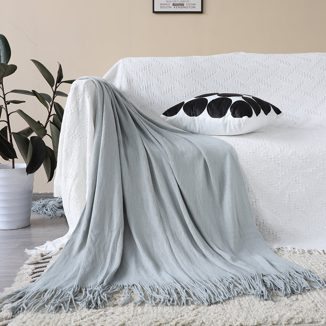 SOGA Grey Acrylic Knitted Throw Blanket Solid Fringed Warm Cozy Woven Cover Couch Bed Sofa Home Decor-Throw Blankets-PEROZ Accessories