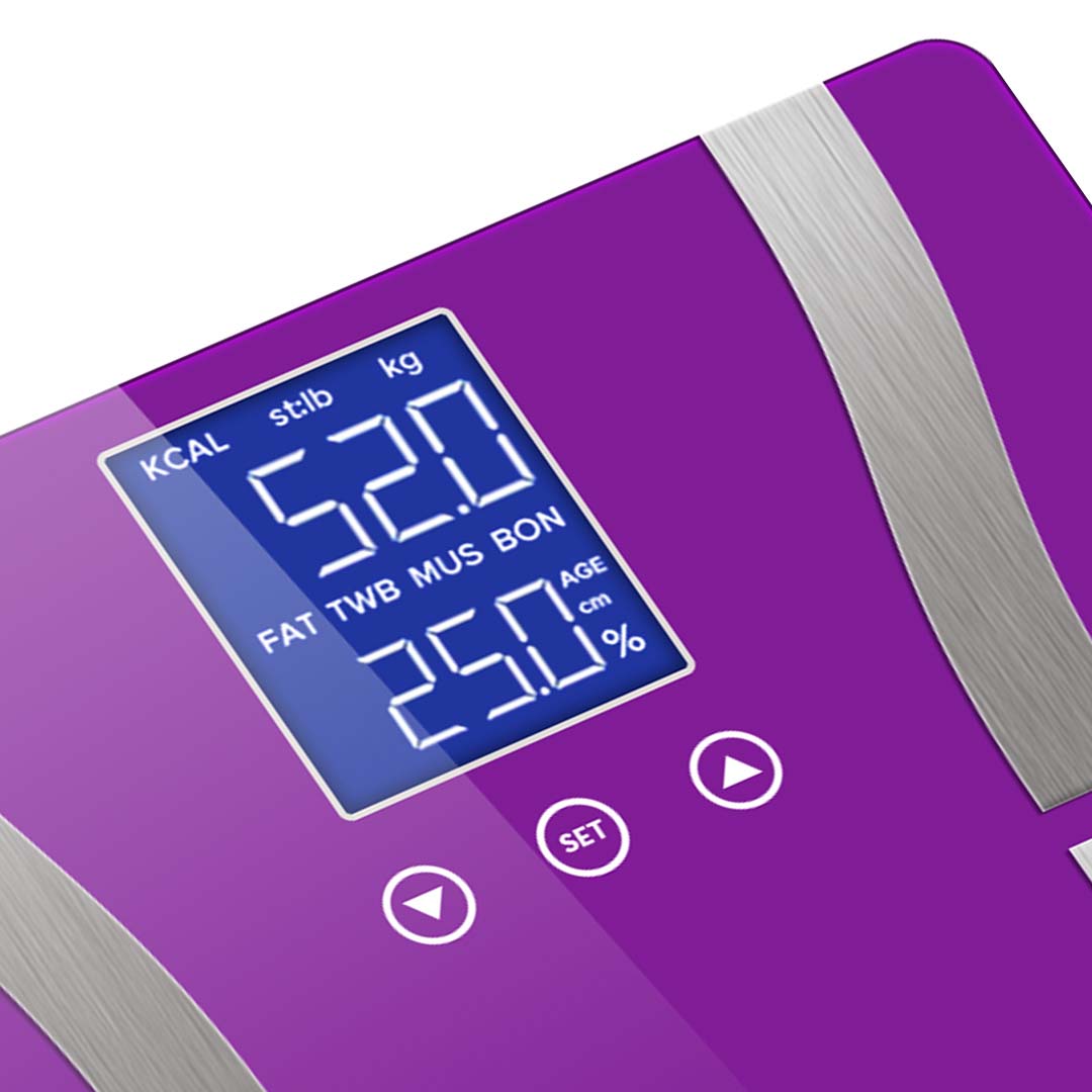 SOGA Glass LCD Digital Body Fat Scale Bathroom Electronic Gym Water Weighing Scales Purple-Body Weight Scales-PEROZ Accessories