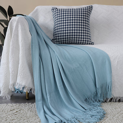 SOGA 2X Sky Blue Acrylic Knitted Throw Blanket Solid Fringed Warm Cozy Woven Cover Couch Bed Sofa Home Decor-Throw Blankets-PEROZ Accessories