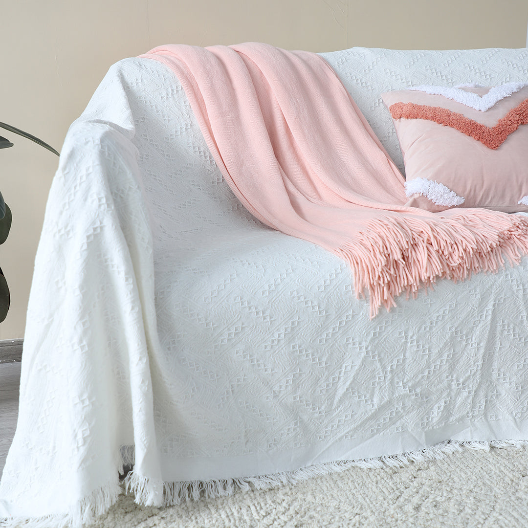 SOGA Pink Acrylic Knitted Throw Blanket Solid Fringed Warm Cozy Woven Cover Couch Bed Sofa Home Decor-Throw Blankets-PEROZ Accessories