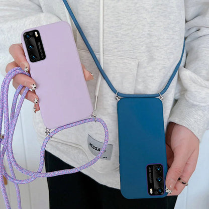 Anymob Huawei Phone Case Light Pink Necklace Lanyard Crossbody Cord Rope Soft Silicone-Mobile Phone Cases-PEROZ Accessories