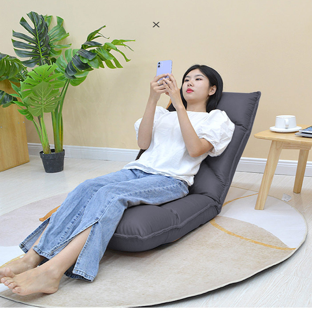 SOGA 2X Grey Lounge Recliner Lazy Sofa Bed Tatami Cushion Collapsible Backrest Seat Home Office Decor-Recliner Chair-PEROZ Accessories