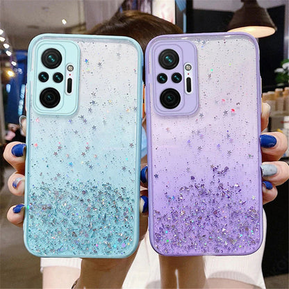 Anymob Xiaomi Phone Case Clear Gradient Sequins Glitter Silicone Mobile Cover- Note 10 9 8 Pro 10S 9A 9C 9T Mi 11 Lite Poco X3 F3 M3-Mobile Phone Cases-PEROZ Accessories