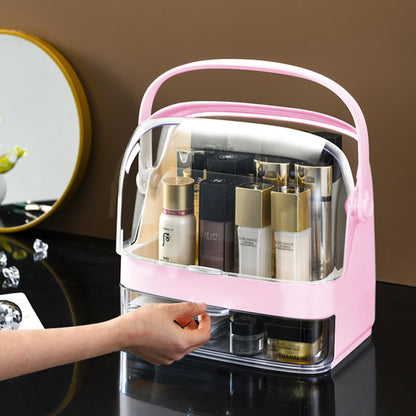 SOGA 2 Tier Pink Countertop Makeup Cosmetic Storage Organiser Skincare Holder Jewelry Storage Box with Handle-Makeup Organisers-PEROZ Accessories