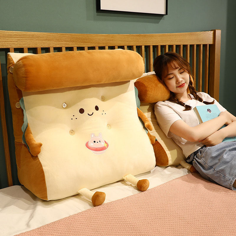 SOGA 2X Smiley Face Toast Bread Wedge Cushion Stuffed Plush Cartoon Back Support Pillow Home Decor-PEROZ Accessories