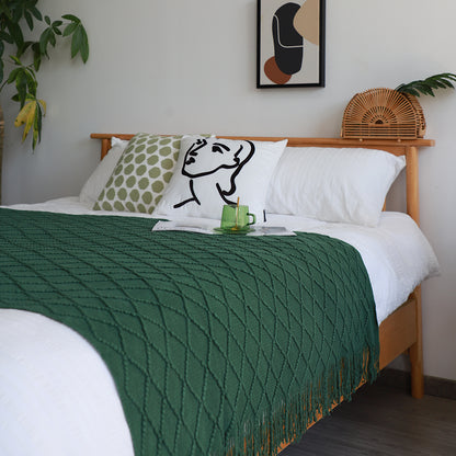 SOGA 2X Green Diamond Pattern Knitted Throw Blanket Warm Cozy Woven Cover Couch Bed Sofa Home Decor with Tassels-Throw Blankets-PEROZ Accessories