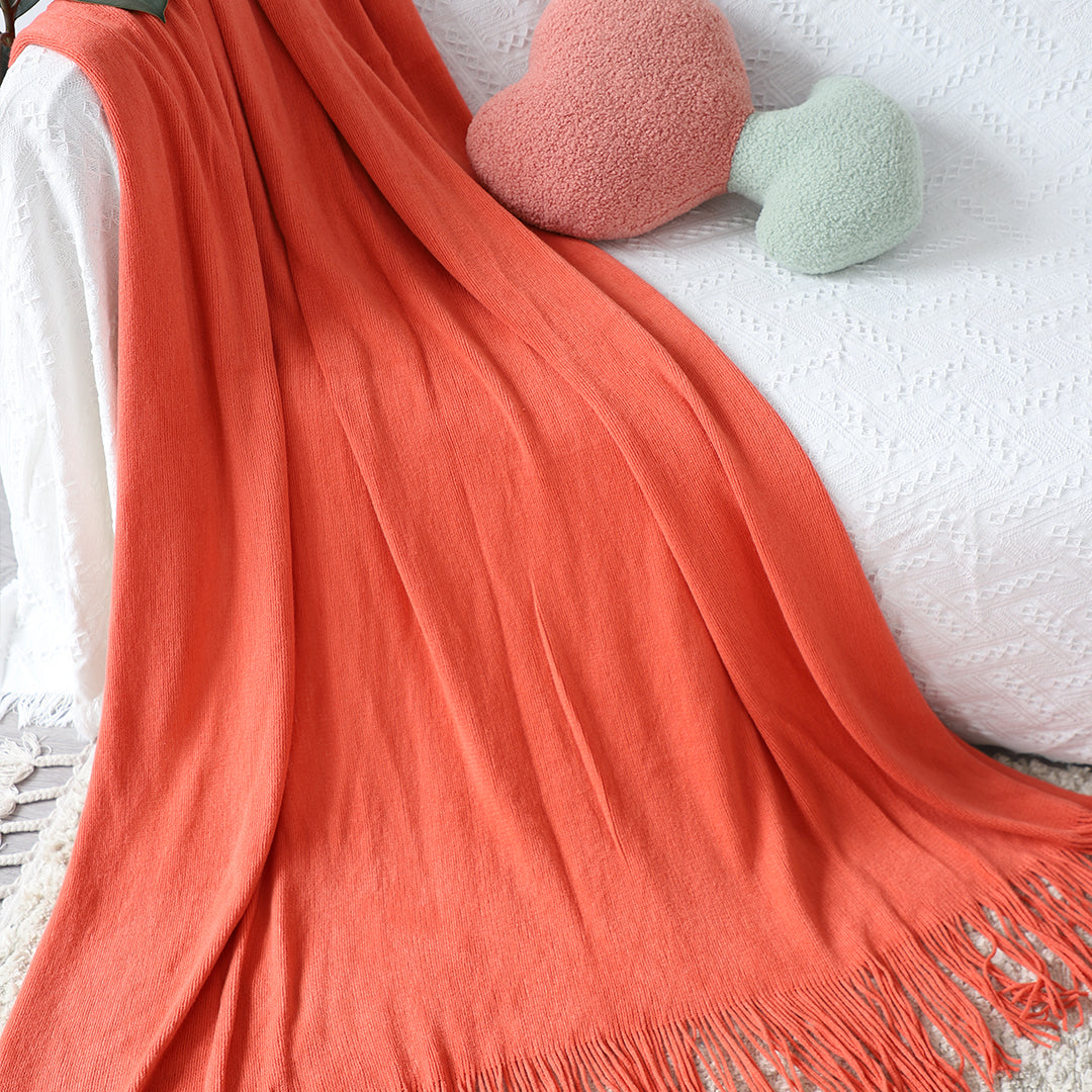 SOGA 2X Orange Acrylic Knitted Throw Blanket Solid Fringed Warm Cozy Woven Cover Couch Bed Sofa Home Decor-Throw Blankets-PEROZ Accessories