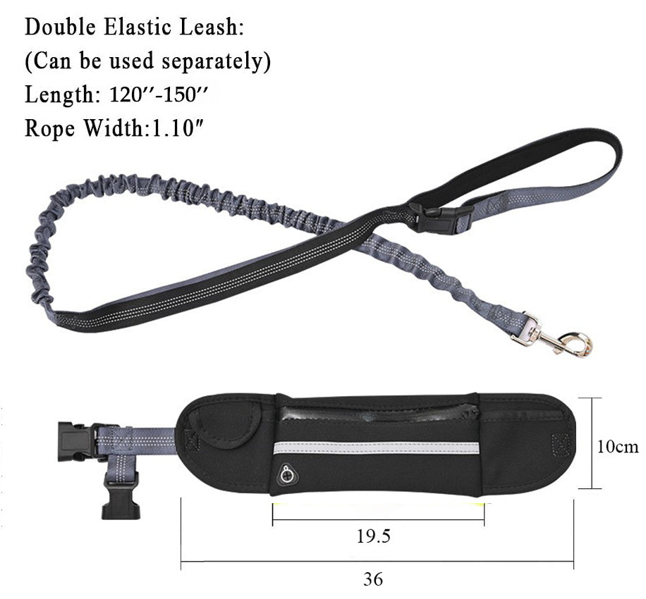 SOGA Black Adjustable Hands Free Pet Leash Bag Dog Lead Walking Running Jogging Pet Essentials-Dog Collars-PEROZ Accessories