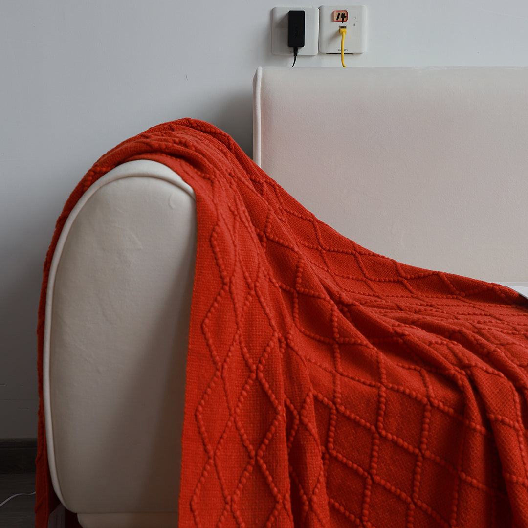 SOGA Red Diamond Pattern Knitted Throw Blanket Warm Cozy Woven Cover Couch Bed Sofa Home Decor with Tassels-Throw Blankets-PEROZ Accessories