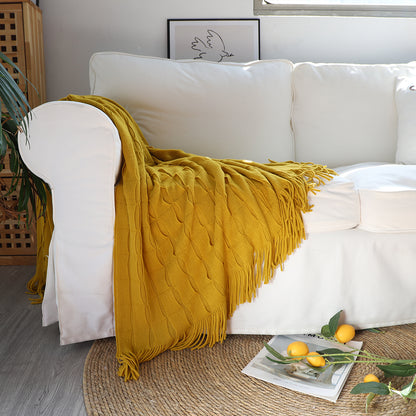 SOGA Mustard Textured Knitted Throw Blanket Warm Cozy Woven Cover Couch Bed Sofa Home Decor with Tassels-Throw Blankets-PEROZ Accessories