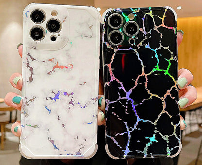 Anymob iPhone Case White Laser Marble Shockproof Firm Flex Mobile Cover For iPhone 13 12 11 Pro Max Compatible-Mobile Phone Cases-PEROZ Accessories