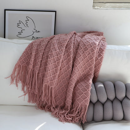 SOGA 2X Pink Diamond Pattern Knitted Throw Blanket Warm Cozy Woven Cover Couch Bed Sofa Home Decor with Tassels-Throw Blankets-PEROZ Accessories