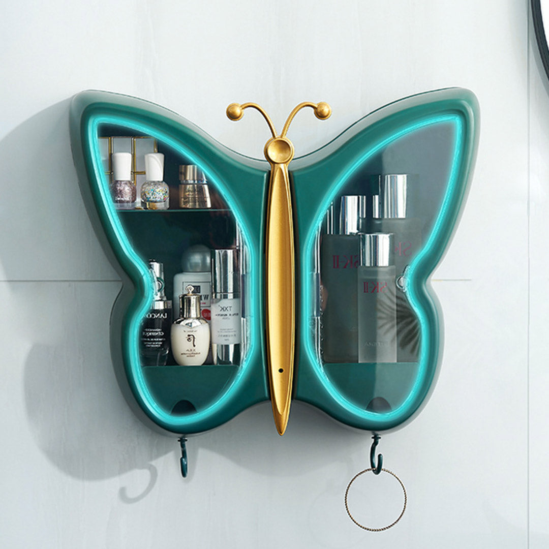 SOGA 2X Green Butterfly Shape Wall Mounted Makeup Organiser Dustproof Waterproof Bathroom Storage Box Home Decor-Makeup Organisers-PEROZ Accessories