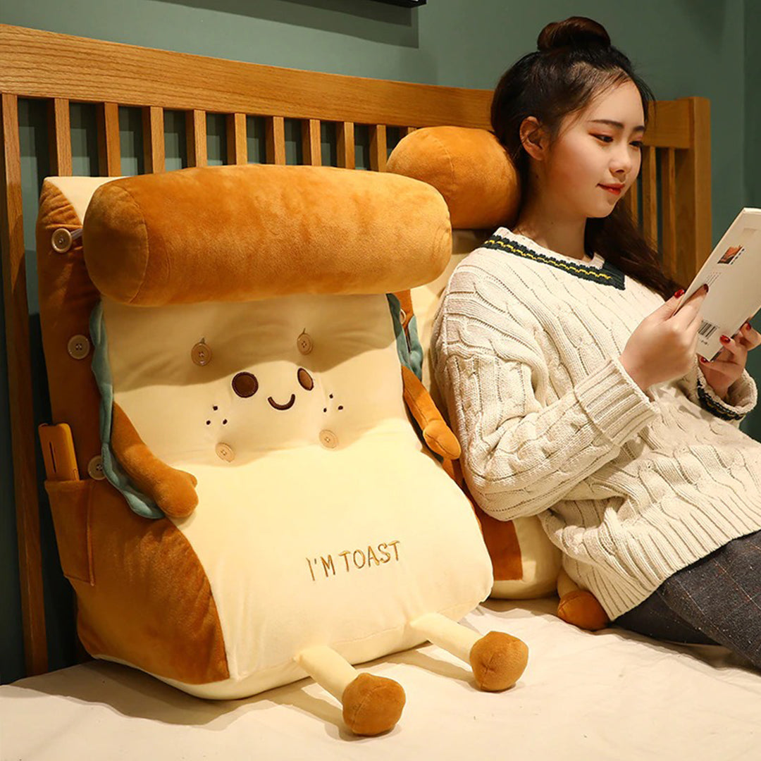 SOGA 2X Smiley Face Toast Bread Wedge Cushion Stuffed Plush Cartoon Back Support Pillow Home Decor-PEROZ Accessories