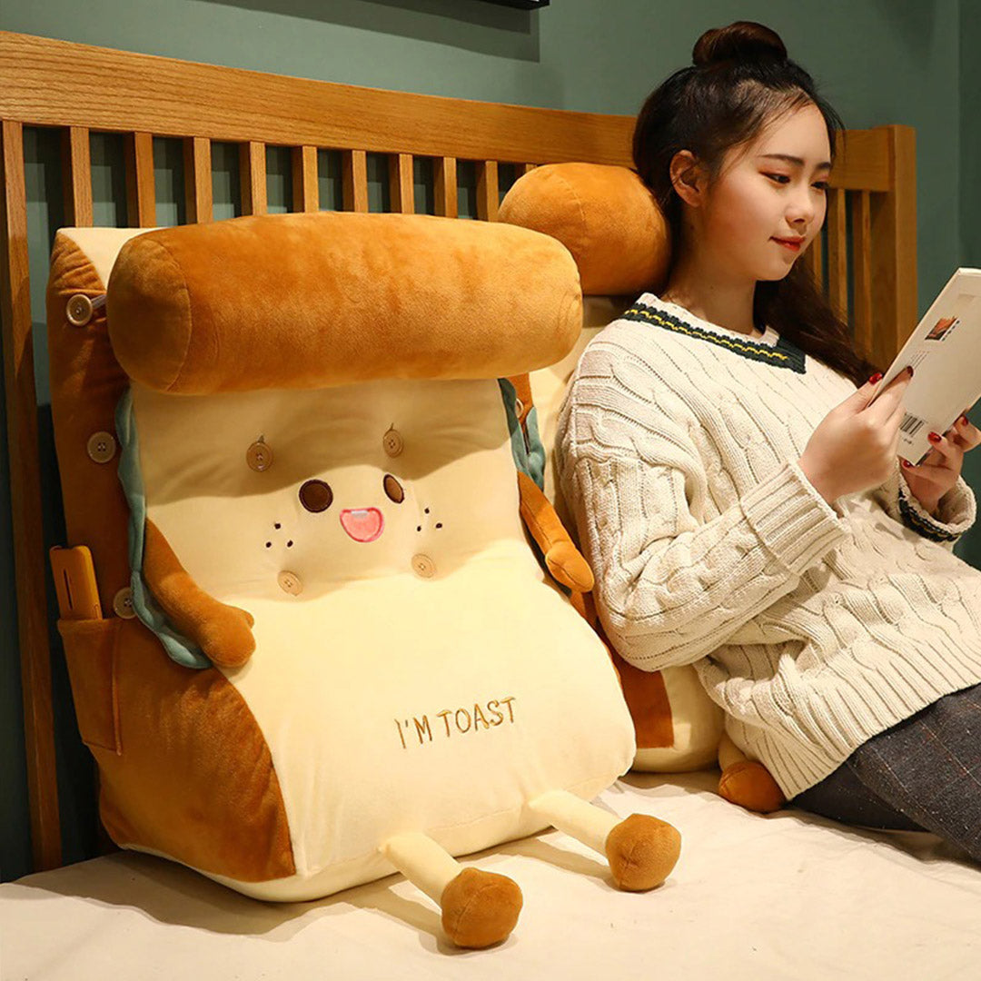 SOGA Cute Face Toast Bread Wedge Cushion Stuffed Plush Cartoon Back Support Pillow Home Decor-PEROZ Accessories